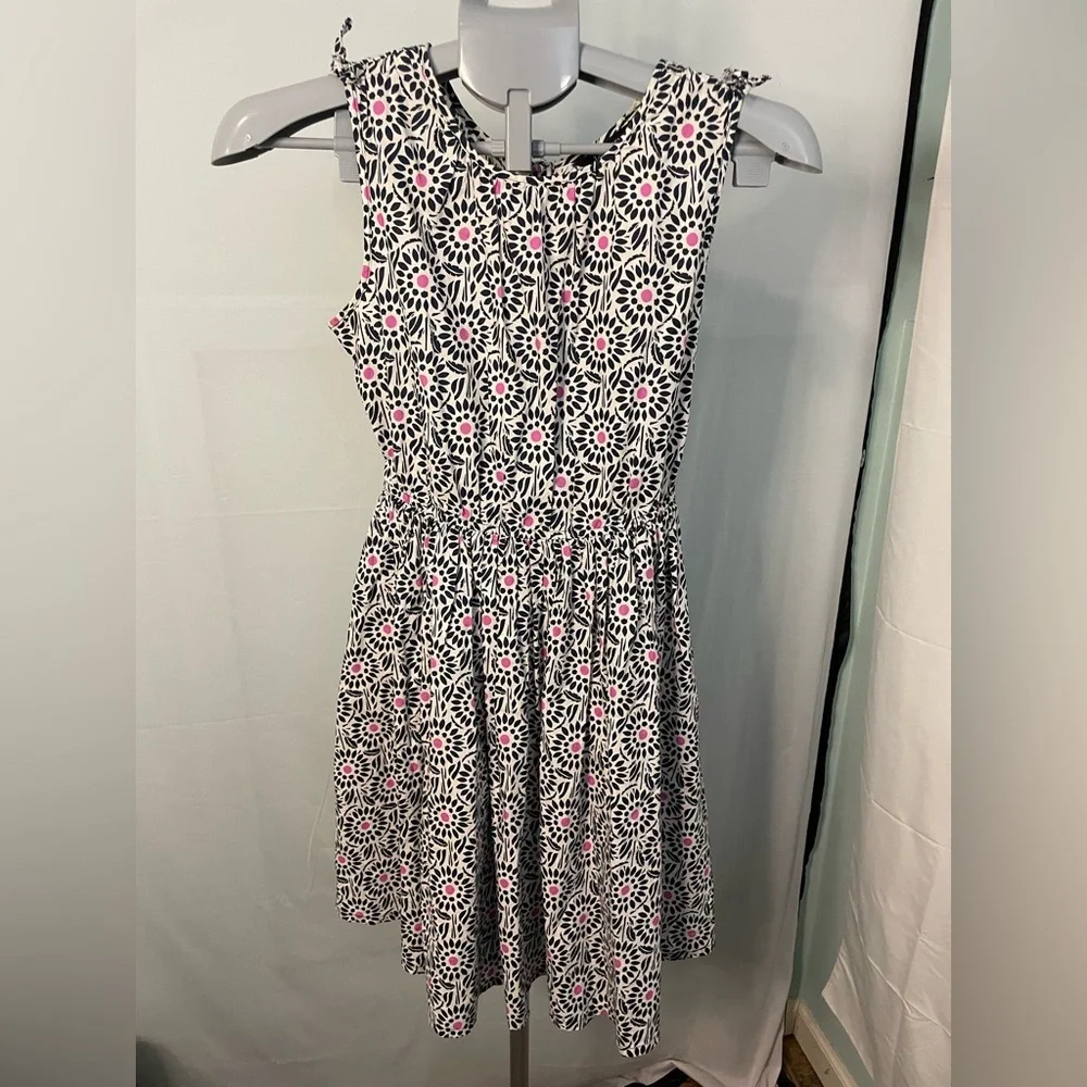 Lands end girls Floral Sleeveless‎ Dress - Navy Blue white  and Pink size 12